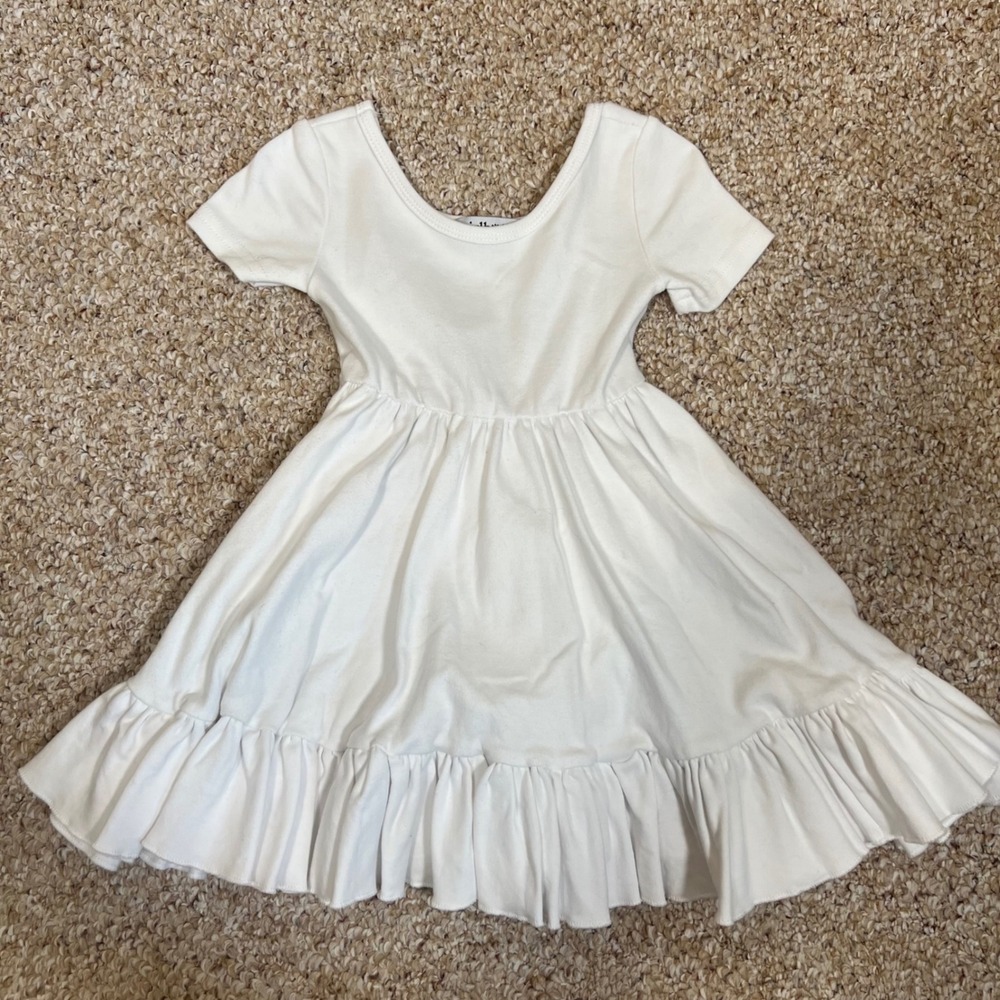 Girlhood White Cotton Short Sleeve Ruffle Twirl Dress with Pockets Size 2